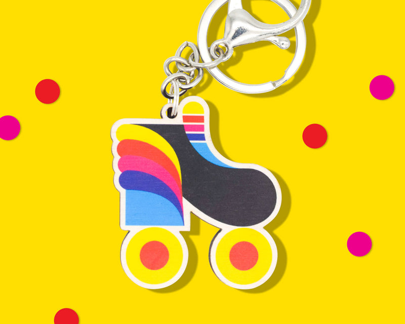 rainbow roller skate keychain with bag clasp
