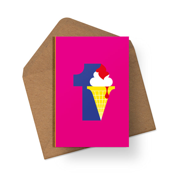 pink 1st birthday card icecream design