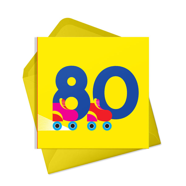 80th birthday card rollerskate design