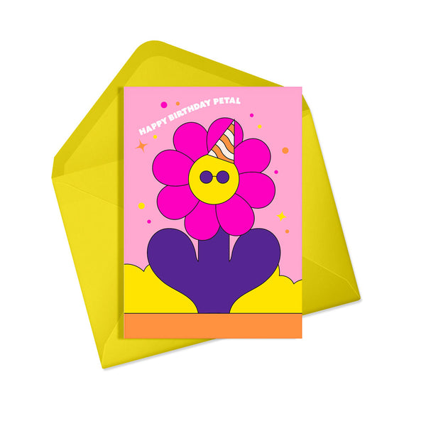 Happy birthday petal neon flower card