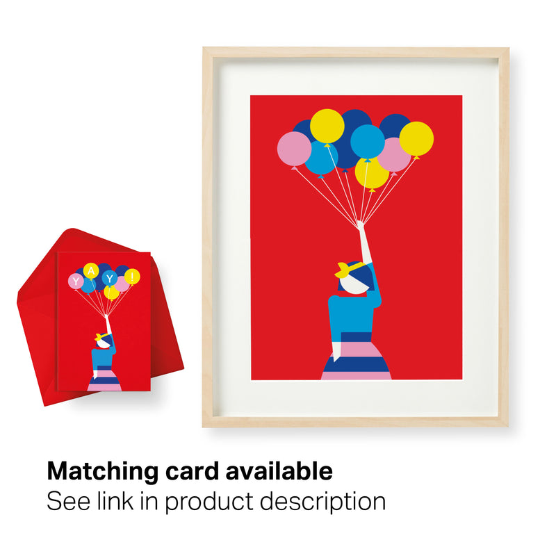 matching balloon print and yay greetings card