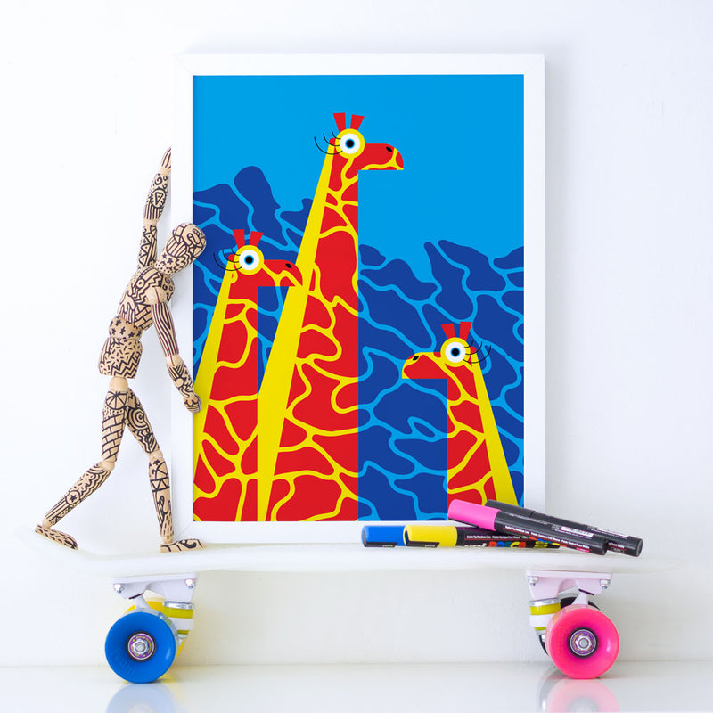 Alphablots A3 giraffe print on skateboard