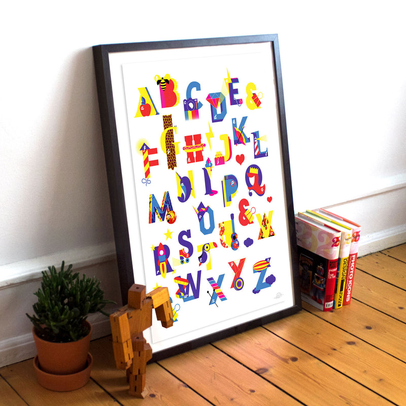 alphablots full alphabet screenprinted poster with toys