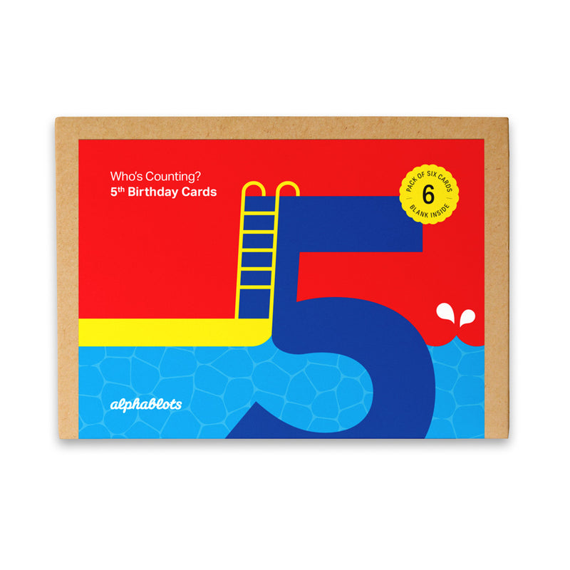 5th birthday pack of 6 cards. Gender neutral kids birthday card from Alphablots. £8.99, made in the UK.