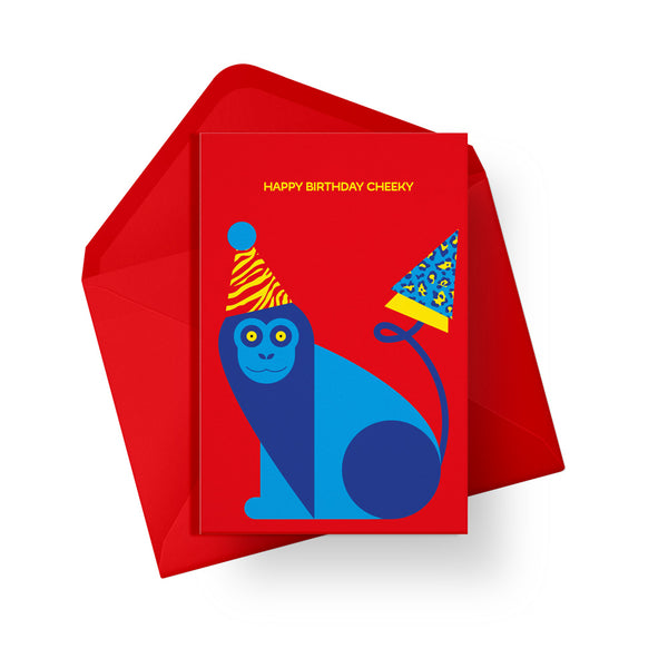 Happy birthday cheeky monkey card. Gender neutral kids birthday card from Alphablots. £2.5, made in the UK.