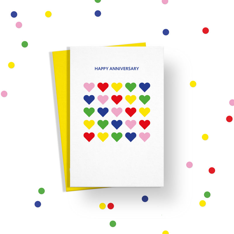 Happy anniversary rainbow hearts card