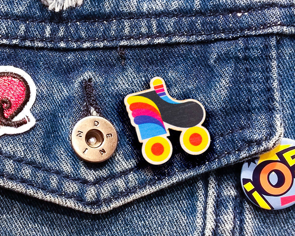 pride pin. gay roller skater badge. rollerderby gift