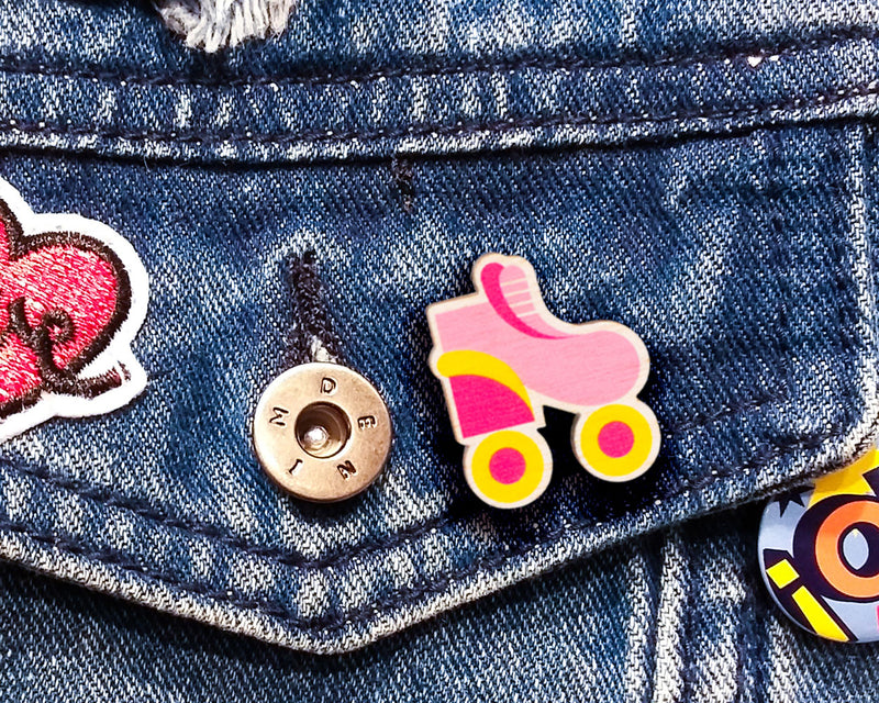 pink skater pin badge for a cute rollerskater