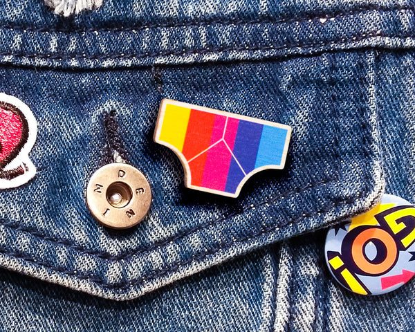 party pants rainbow pin badge