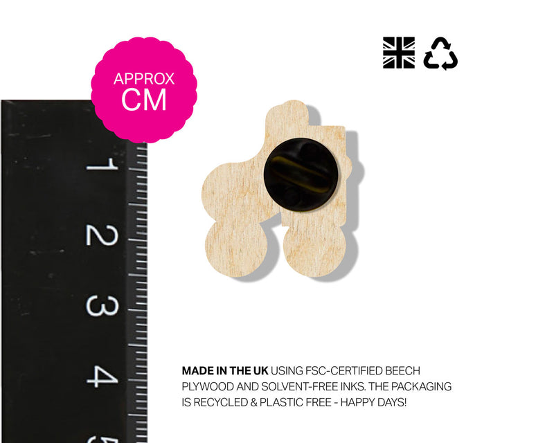 wooden roller skate pin badges. made in the uk using fsc-certified wood