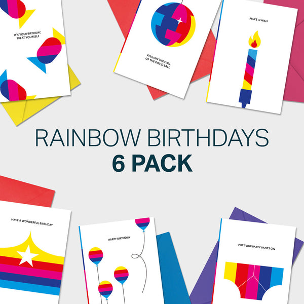 rainbow birthdays six pack cards