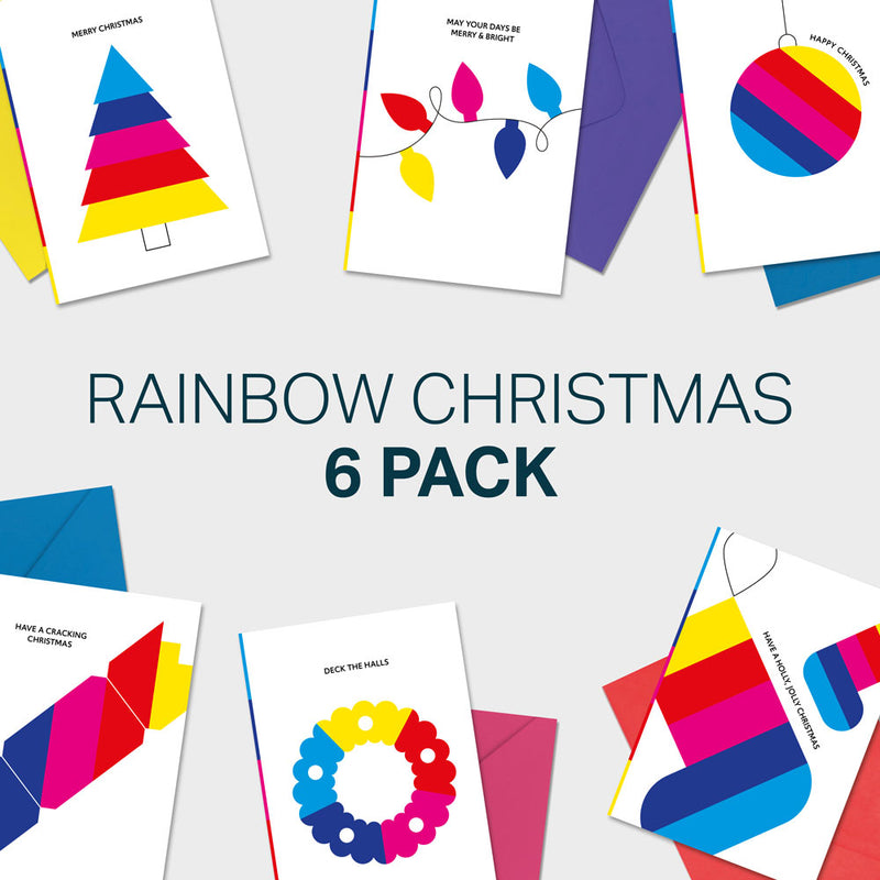 rainbow christmas six pack cards