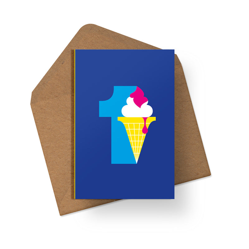 blue 1st birthday card icecream design