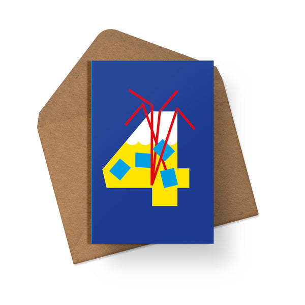 4th birthday pack of 6 cards. Gender neutral kids birthday card from Alphablots. £8.99, made in the UK.
