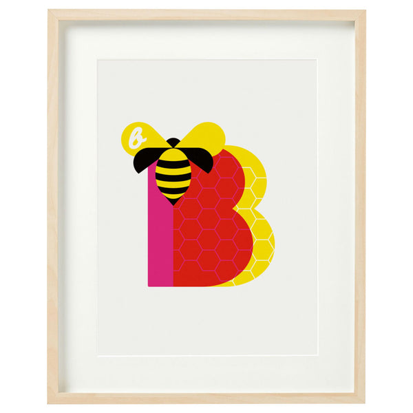 Alphablots art print of alphabet, letter b for bee