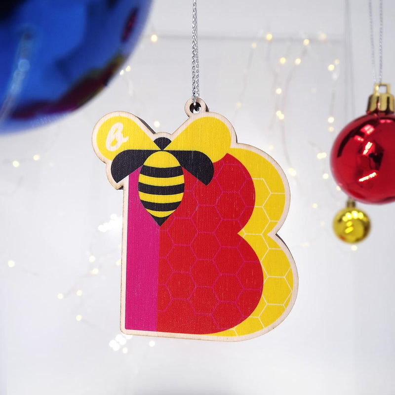 typographic laser cut plywood letter b christmas tree decoration