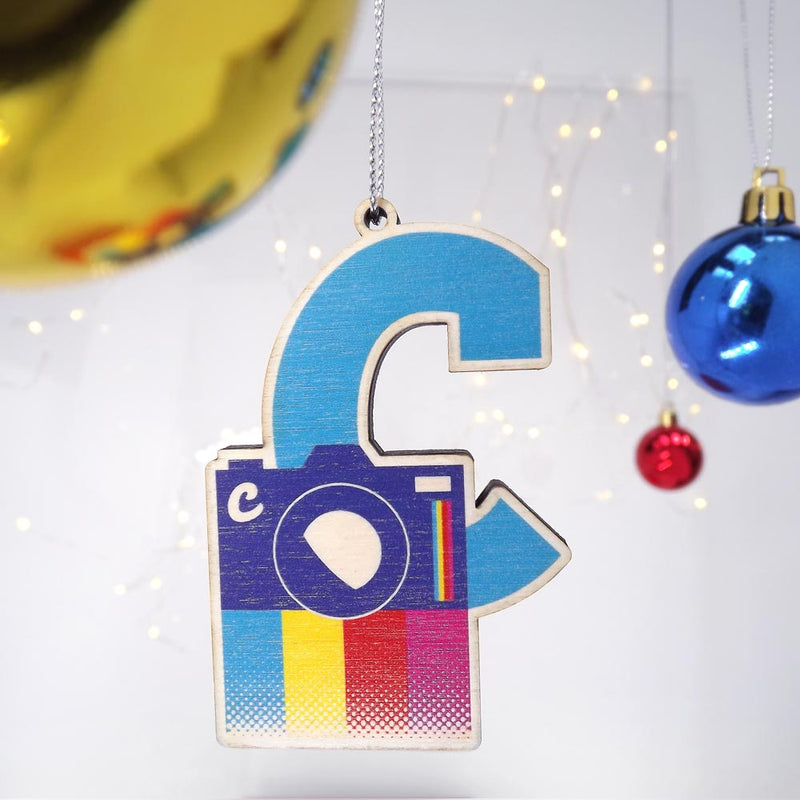 typographic laser cut plywood letter c christmas tree decoration