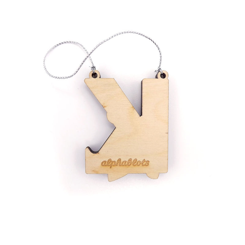 cutout back view typographic laser cut plywood letter k christmas tree decoration
