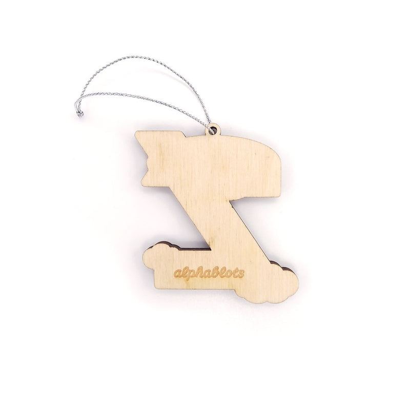 cutout back typographic laser cut plywood letter z christmas tree decoration