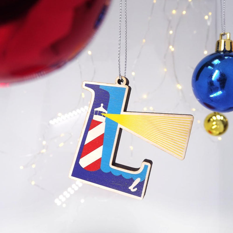 typographic laser cut plywood letter l christmas tree decoration