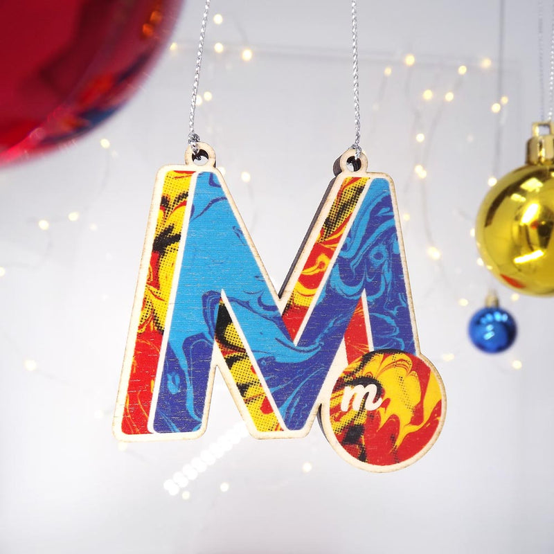 typographic laser cut plywood letter m christmas tree decoration