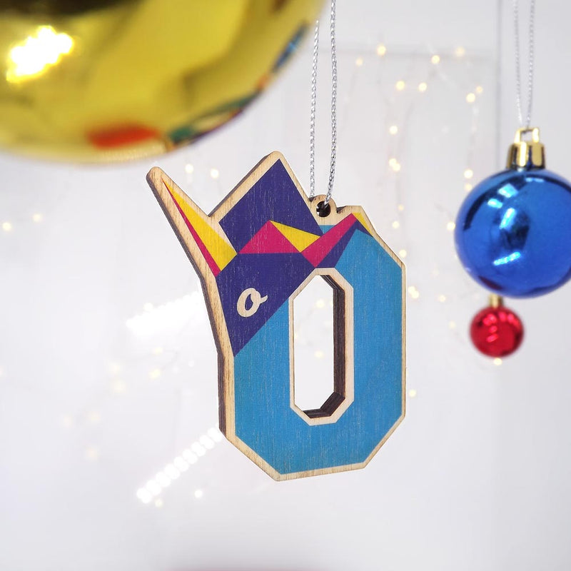 typographic laser cut plywood letter o christmas tree decoration