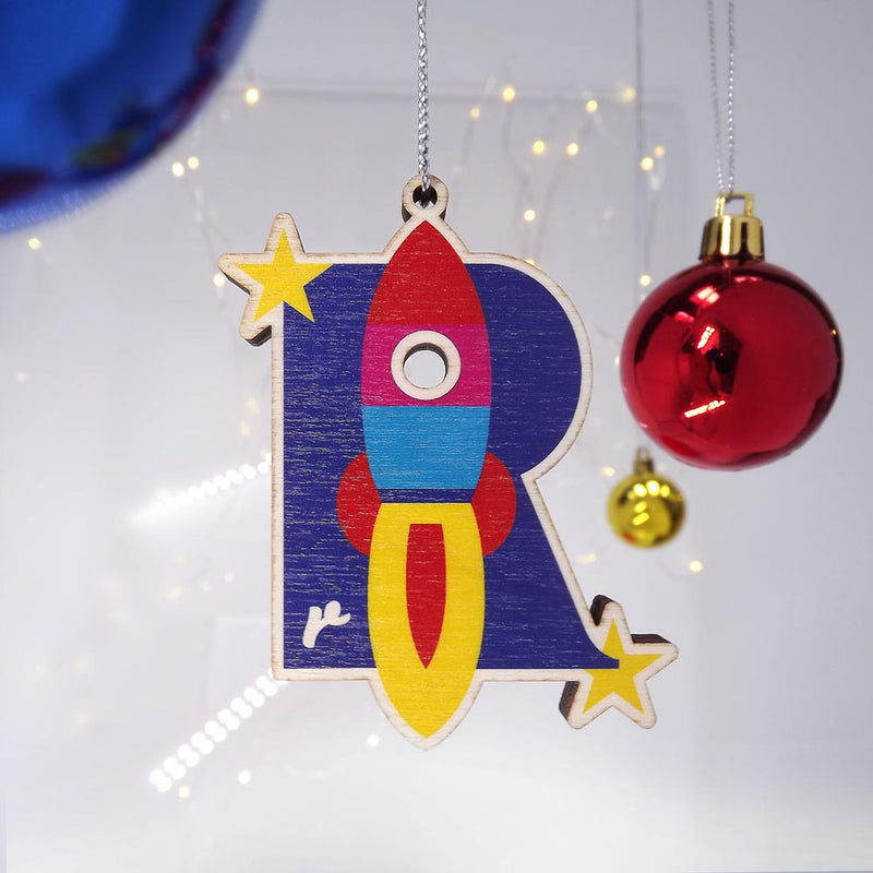 typographic laser cut plywood letter r christmas tree decoration