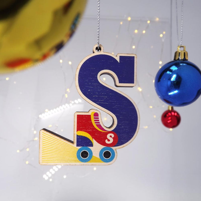 typographic laser cut plywood letter s christmas tree decoration