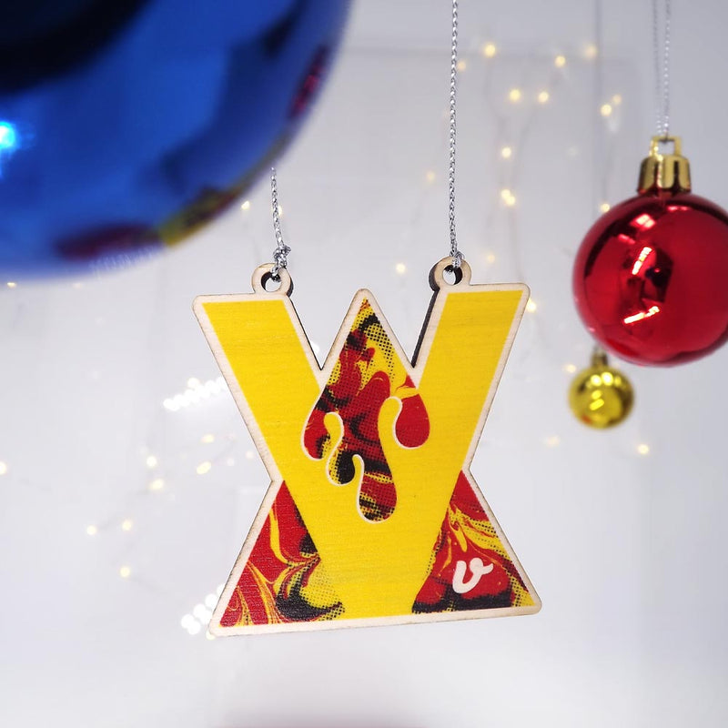 typographic laser cut plywood letter v christmas tree decoration