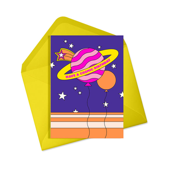 Cosmic birthday neon space card