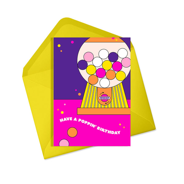 Poppin birthday bubblegum neon card