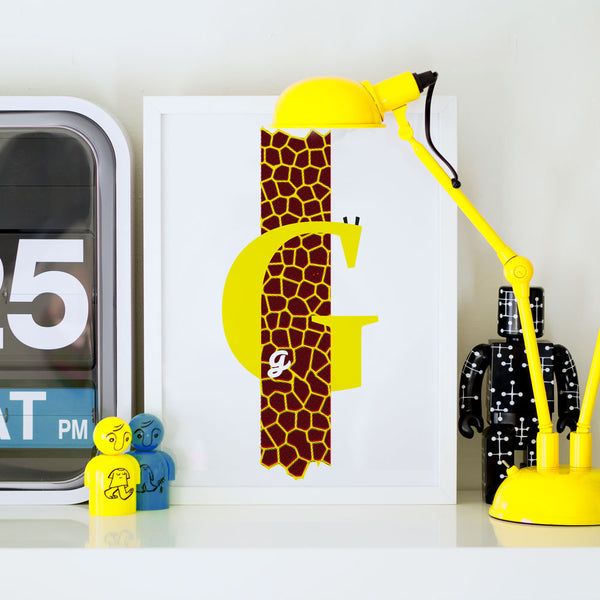 Alphablots art print of alphabet, letter g for giraffe