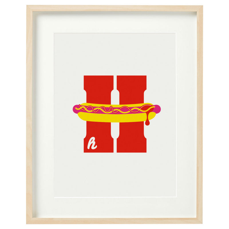 Alphablots art print of alphabet, letter h for hotdog