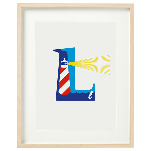 Alphablots art print of alphabet, letter l for lighthouse