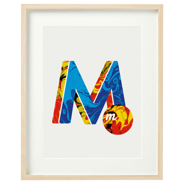 Alphablots art print of alphabet, letter m for marble