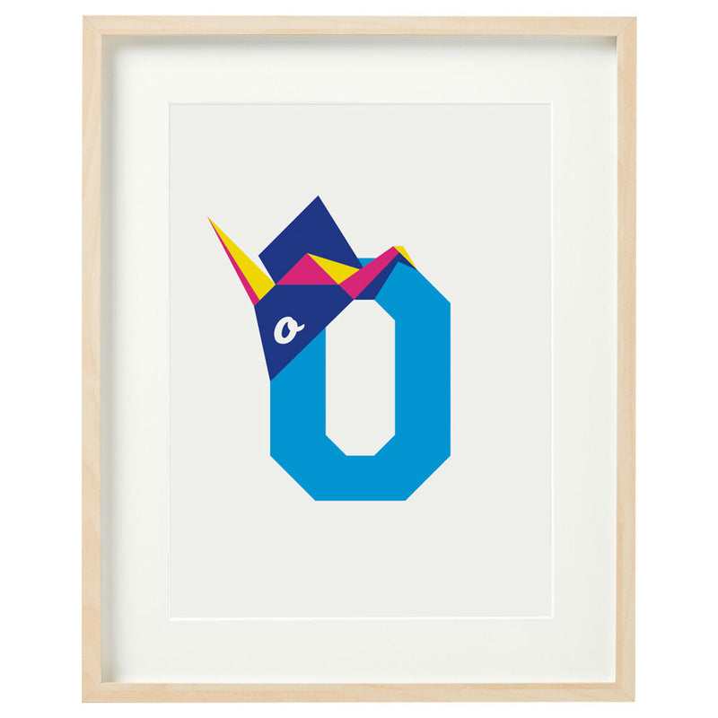 Alphablots art print of alphabet, letter o for origami