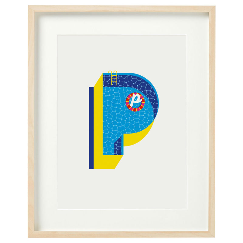 Alphablots A3 alphabet art print, letter p for pool