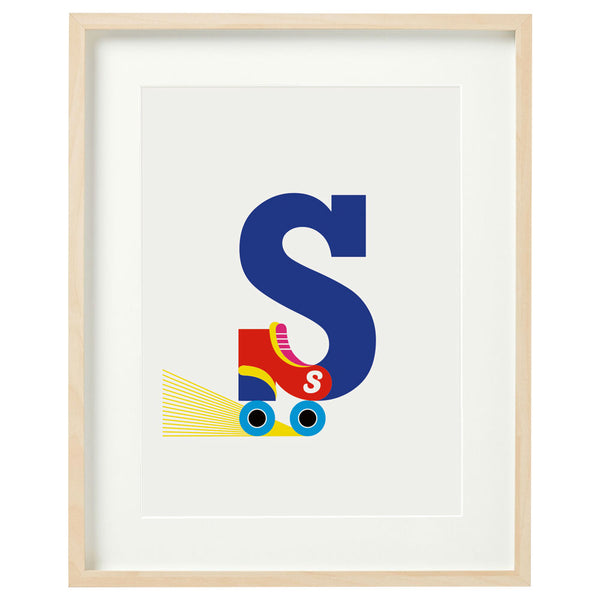 Alphablots art print of alphabet, letter s for skate