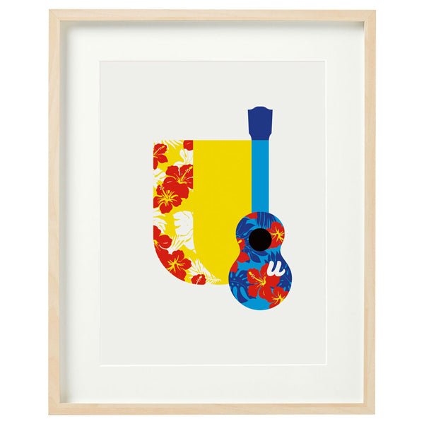 Alphablots A3 alphabet art print, letter u for ukulele